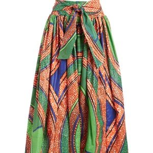 Jessica Taylor Green & Ora Tie-Accent A-Line Skirt